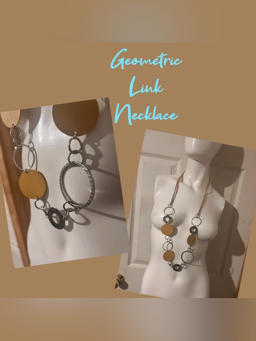Mustard Circle Link Necklace with Silver Rings